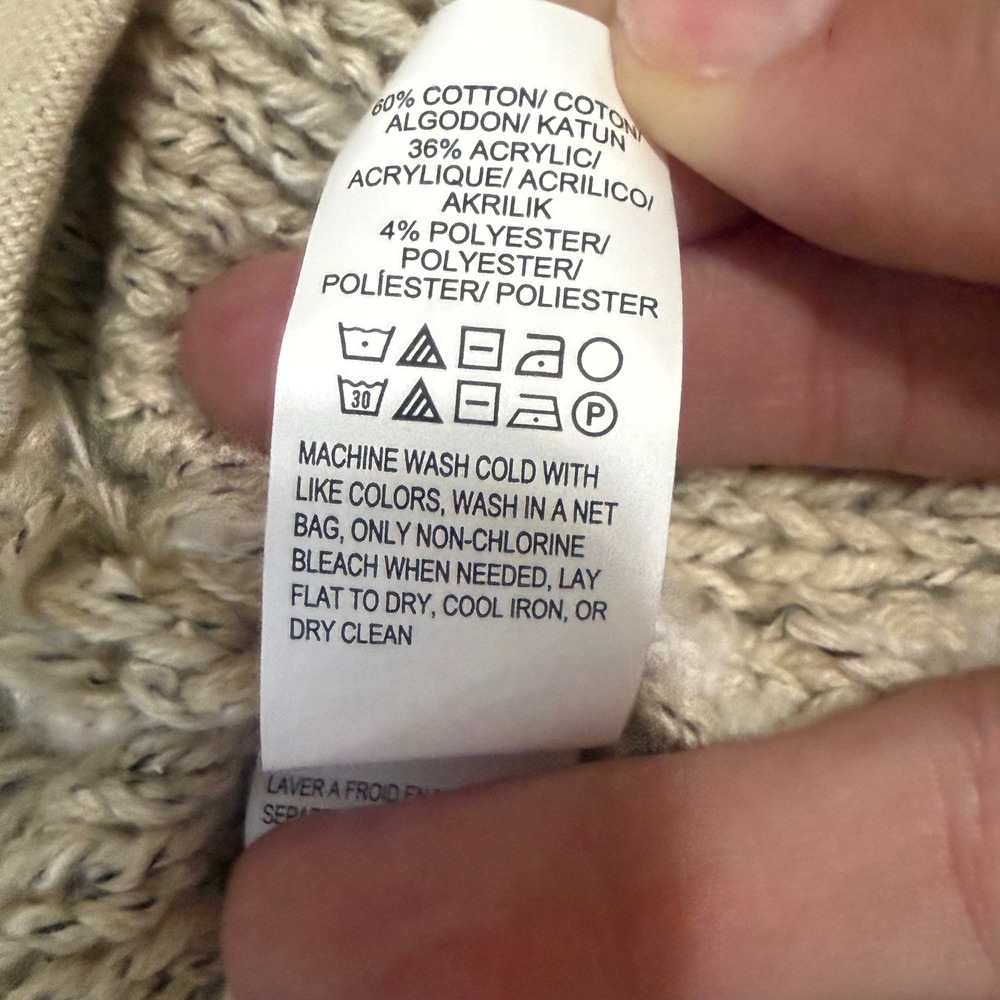 Lucky Brand Open Front Fringe Knit Cardigan Sweater Beige XL - Picture 13 of 15